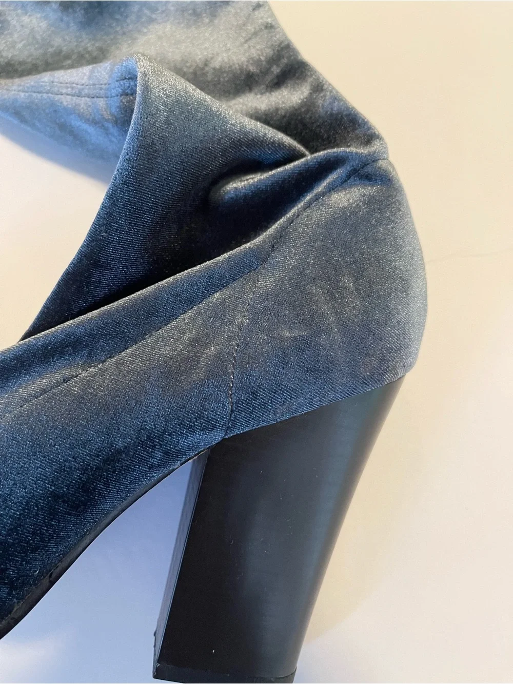 Zara Boots Over The Knee Size 9 Blue Velvet Pointed Toe Block Heel Pull On Party